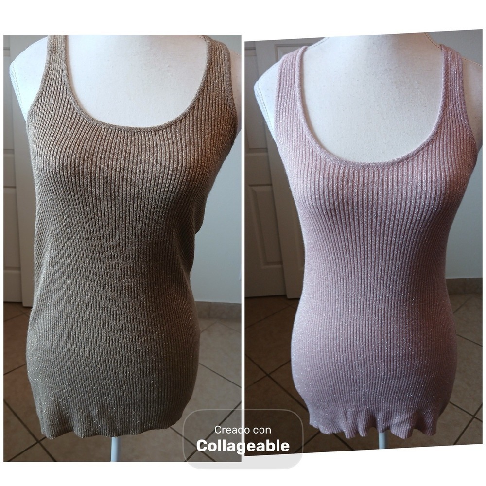 2 Vintage Xhilaration Womens Fitted Tank Top Gold Pink Glitter Ribbed Fairy‎ Y2K